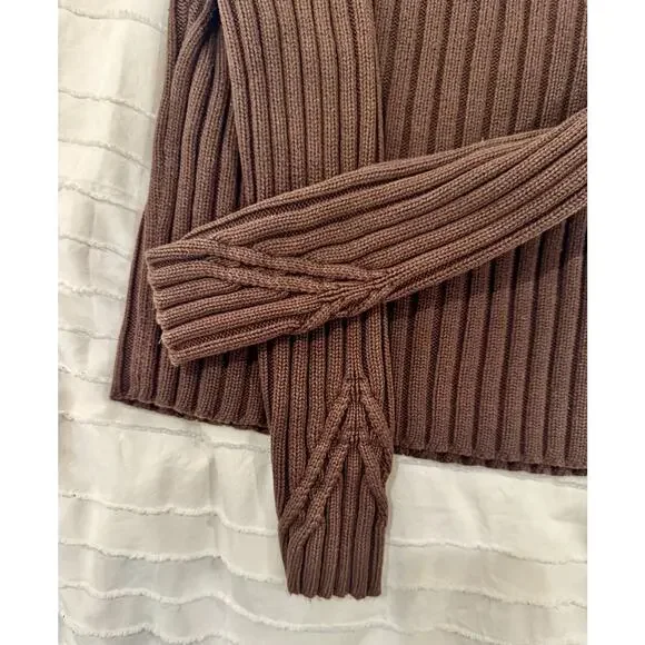 Ribbed Mock Neck Sweater Women's Small Brown Cotton Dark Academia Minimalist - Picture 8 of 16